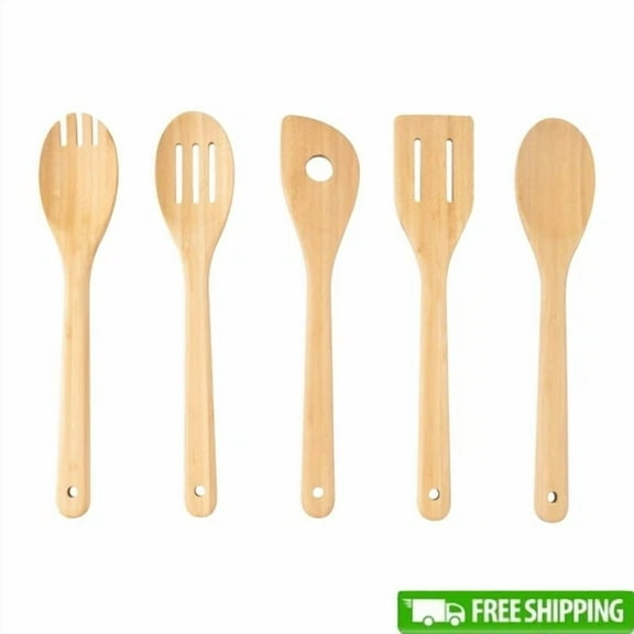 Bamboo Cooking Utensils Set 5 Pieces Eco-Friendly Kitchen Tools Hand Wash Only