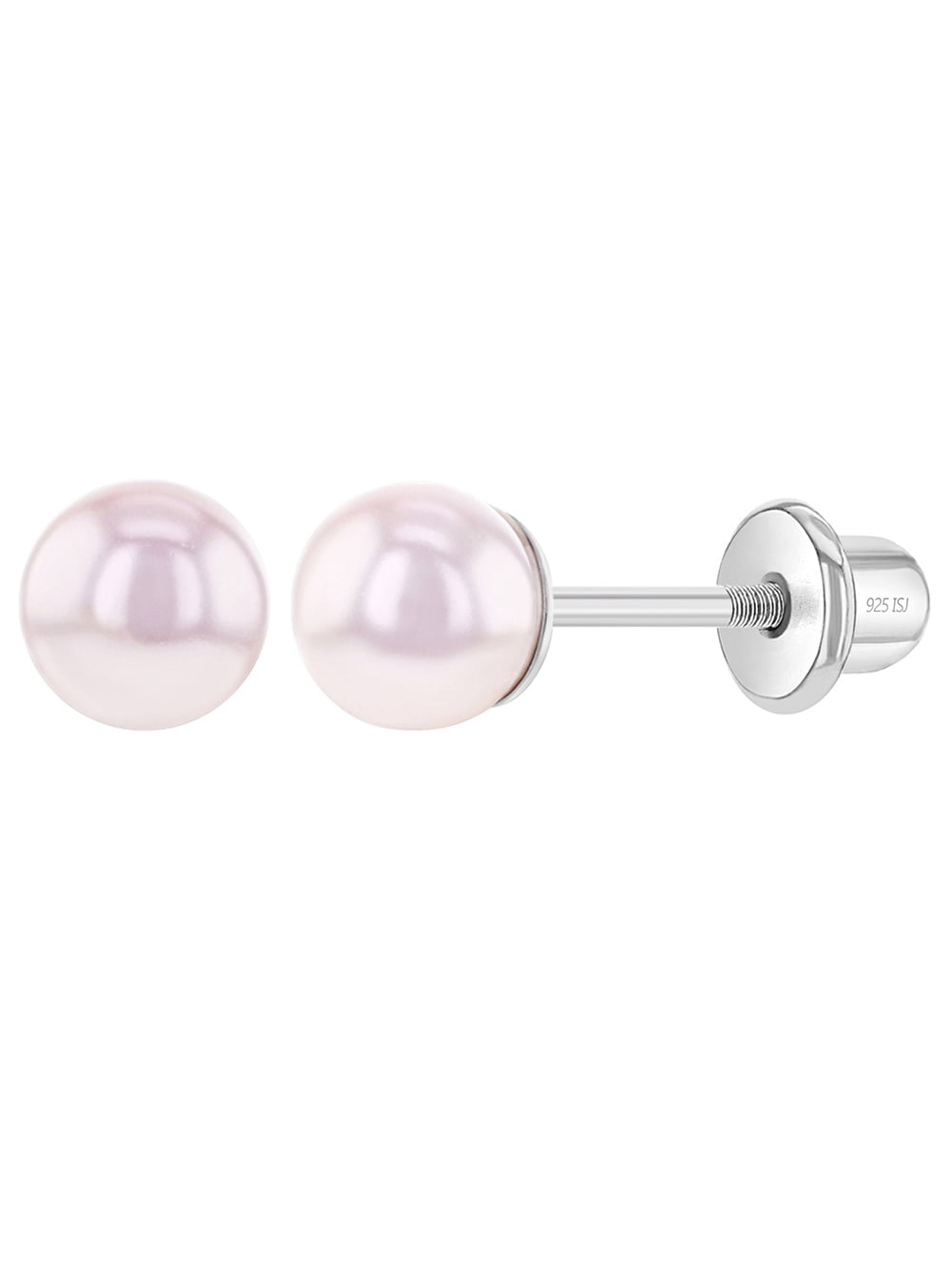 In Season Jewelry 925 Sterling Silver 4mm, 5mm Pink Simulated Pearl