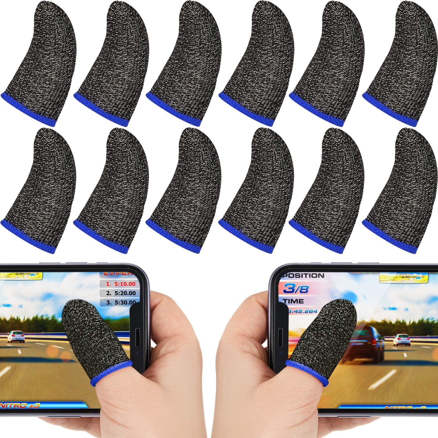 Silver Fiber 6pcs JOEEOS Conductive Fiber Finger Sleeves for Gaming Mobile 0.01 Ultra-Thin Highly Sensitive Gaming Thumb Sleeves Sets Touchscreen Thumb Socks Mobile Gaming for Pubg Black 