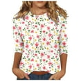 thumbnail image 2 of SOOMLON 3/4 Sleeve Shirts for Women Petite Tunic Cotton Tops Casual Crew Neck Shirts Funny Floral Graphic T Shirts 2025 Trendy Spring Summer Ladies Tops Loose Fit Y2k Basic Outfits Pullover Pink XL, 2 of 4