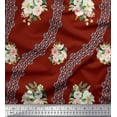 thumbnail image 1 of Soimoi Red Poly Georgette Fabric Camellias & Ranunculus Floral Print Fabric by the Yard 52 Inch Wide, 1 of 3