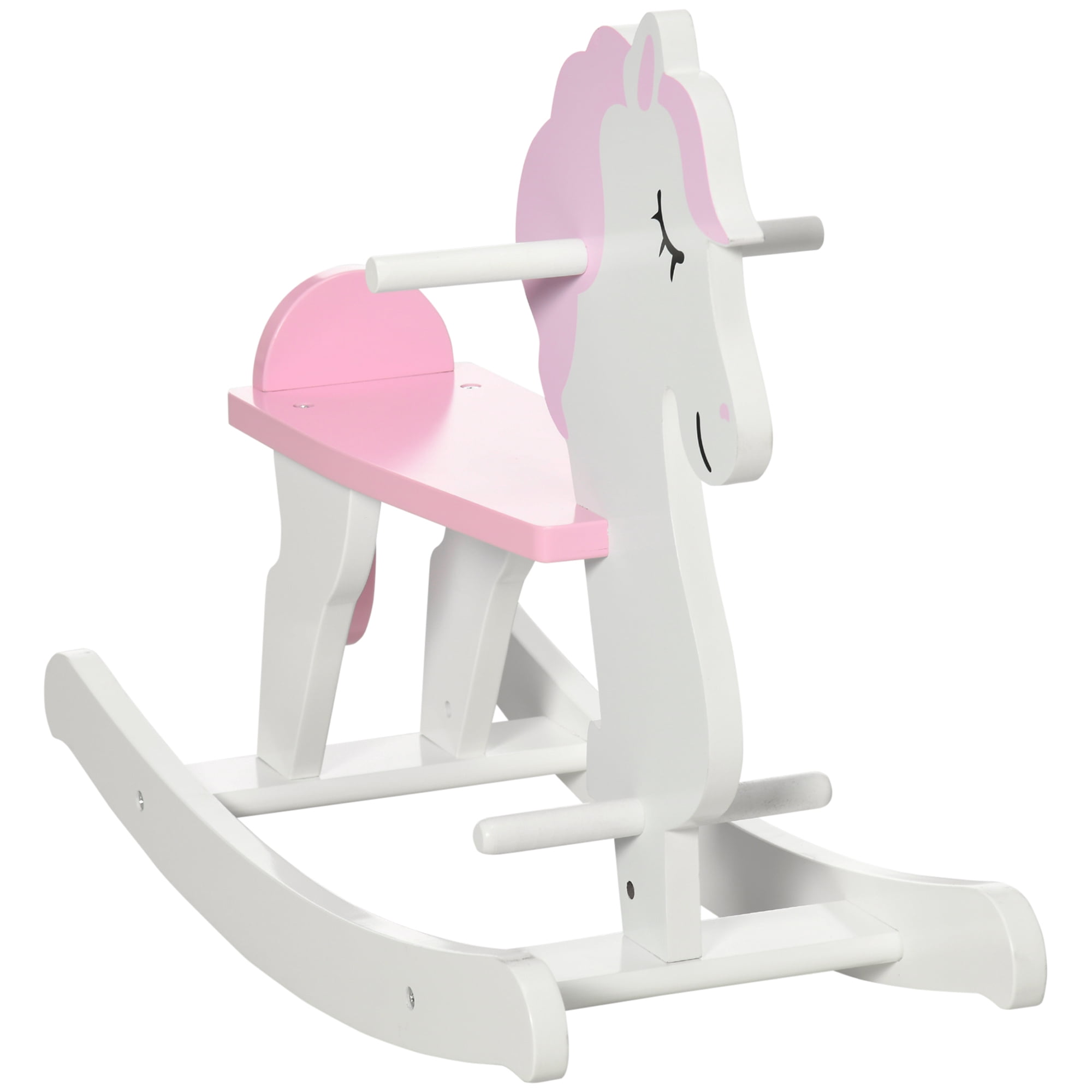 Wooden Rocking Horse Ride-On Toy for Imaginative Play, for Ages 1-3, Pink & White