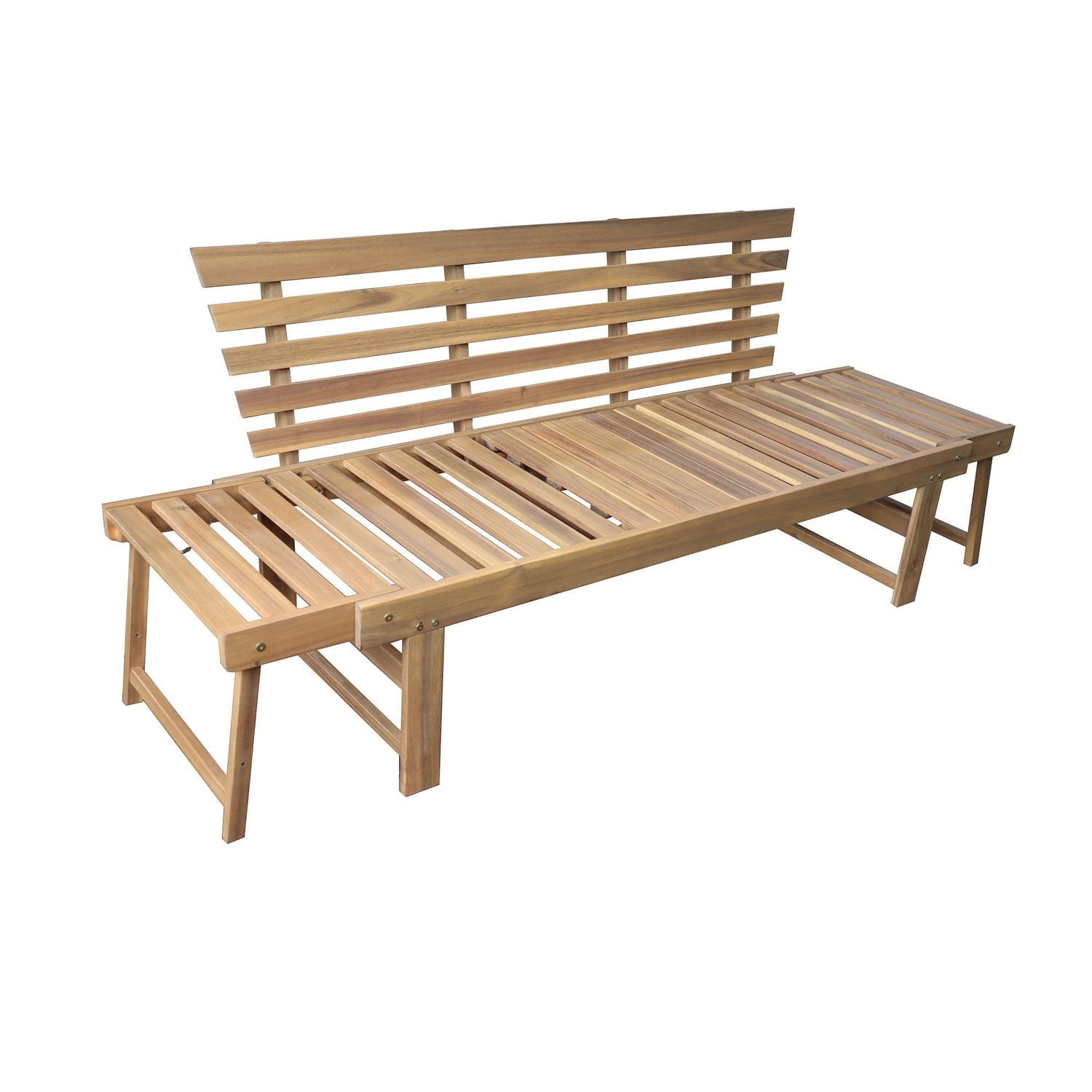Deko Living Outdoor Acacia Wood Patio Bench/Lounge Chair with Fold Down Center Table & Side Panels