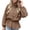 Brown, variant on Women's Smocked Waist Jacket Lightweight Stand Collar Button Down Outerwear Loose Casual Solid Color Long Sleeve Fall Winter Coat XL