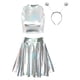 thumbnail image 5 of Disfraz de astronauta espacial para mujer, camiseta sin mangas corta metálica brillante con falda, aro de pelo de extraterrestre, ropa de fiesta temática para discoteca, 5 of 5