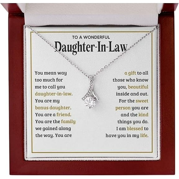 Gifts For Daughter In Law Necklace From Mother in Law For Christmas, Birthday Gifts For Bonus Daughter on Wedding Day with Message Card and LED Box, Love Knot Necklace
