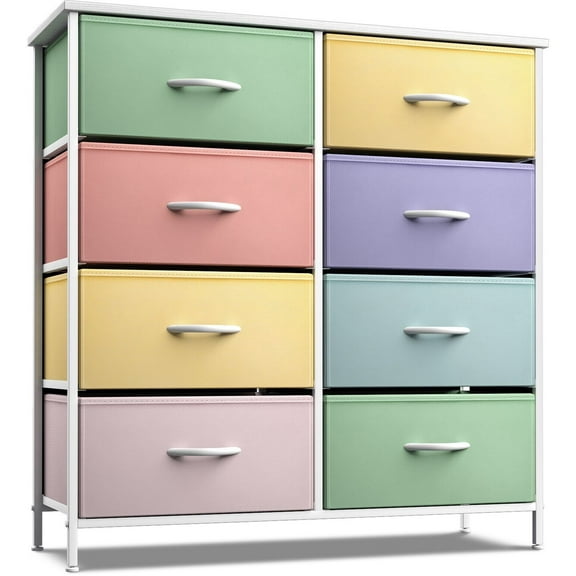 ZOPan Dresser w/ 8 Fabric Bin Drawers - Kids Bedroom Furniture (Pastel Colors), Material-Fabric, Metal, Wood