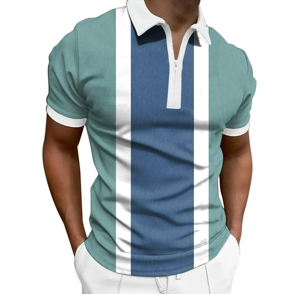 NECHOLOGY Mens Large Shirt Mens Spring And Summer Fashion Lapel Zipper Short Sleeve Mens Pocket T Shirts Multiple Pack Blue Medium