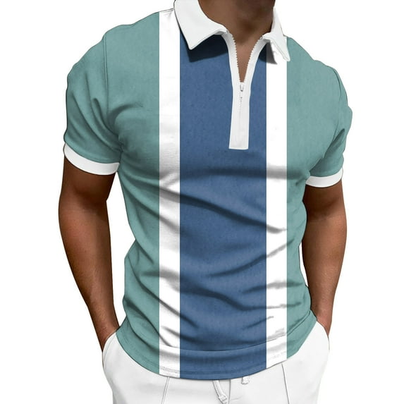 zuwimk Polo Shirts For Men,Men's Knit Polo Shirt Short Sleeve Vintage Striped Golf Shirt Blue,L