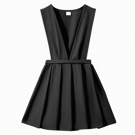 mgoYE Dress for Teens 12-14 Girls' School Uniform V-Neck Jumper Dress Pleated Pull-on Scooter Skirt Stretchy Cotton Flared Overall Dress(Black,7-8 Years)