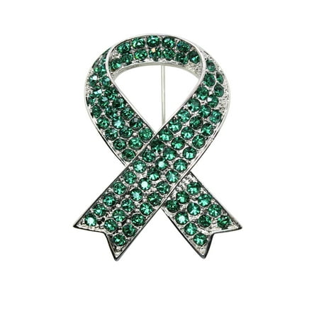 Faship Green Crystal Mental Health Awareness Ribbon Pin Brooch - Green