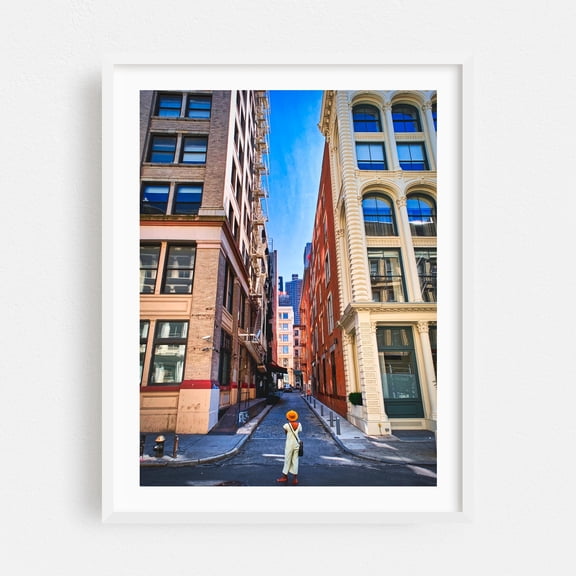 Between the Buildings - Manhattan New York Photography White Framed Wall Art Print 16 x 20 inches