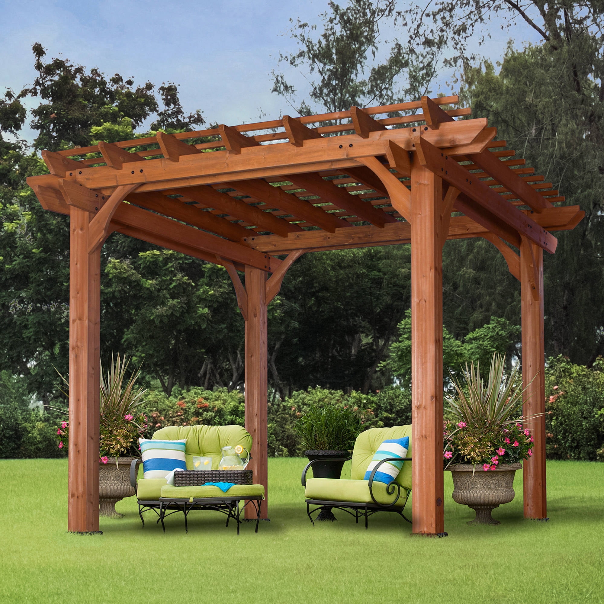 Backyard Discovery 10' x 10' Cedar Pergola, Brown - Walmart.com ...