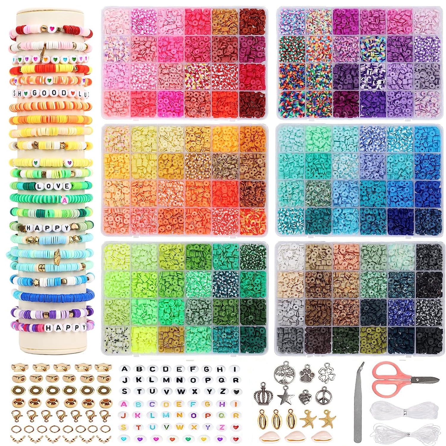Jiaroutk 19500PCS 144 Colors Clay Beads for Bracelets Making Kit (6mm), Polymer Heishi Beads with Charms Gifts for Teen Girls Crafts for Girls(Multicolor)