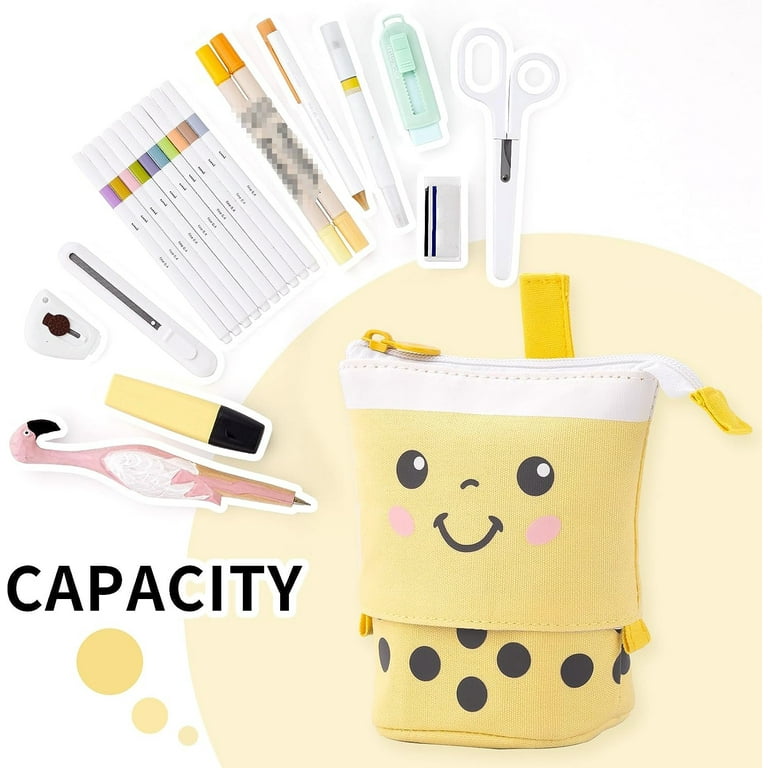 Yuanbang 2 Pack Telescopic Pencil Pouch Bag Pop Up Pencil Case Stand Up Pen Holder Cute Polka Dot Canvas Pen Bag, Standing Stationery Case Holder for Students
