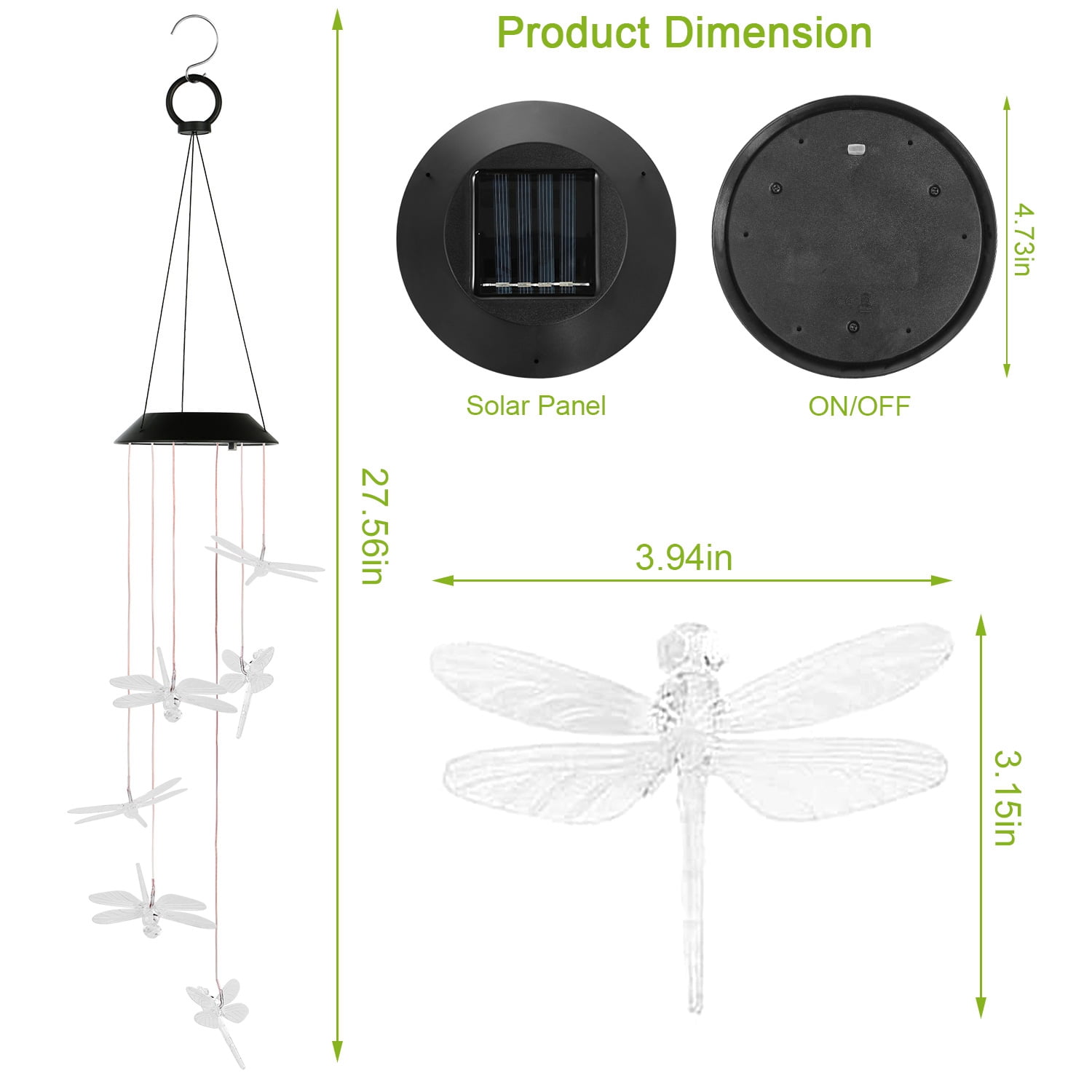 iMounTEK Solar Powered Dragonfly Lights Wind Chimes LED Color Changing Hanging Wind Lamp for Christmas Halloween Garden Patio decor