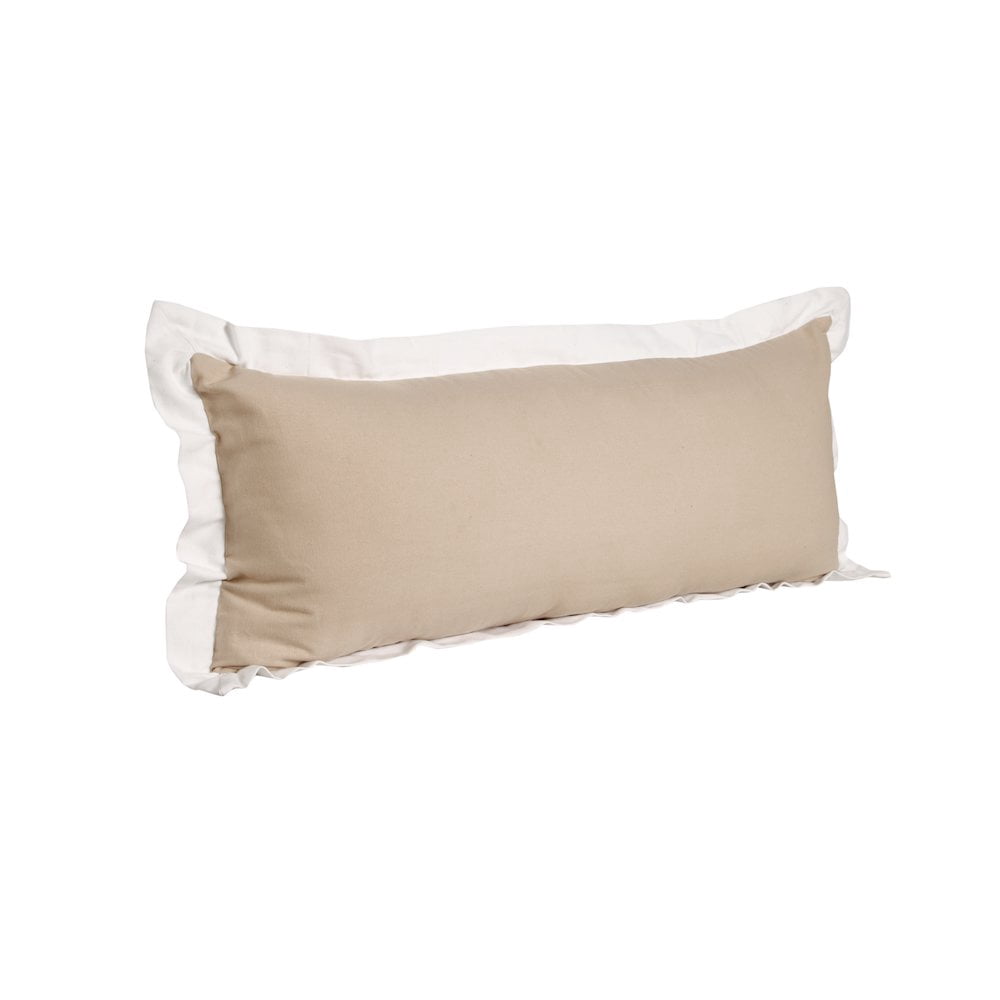 LR Home Ox Bay Hand-Woven Tan/White Bordered All-Natural Cotton Pillow Cover