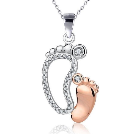 Mother Cz Footprints Woman Necklace