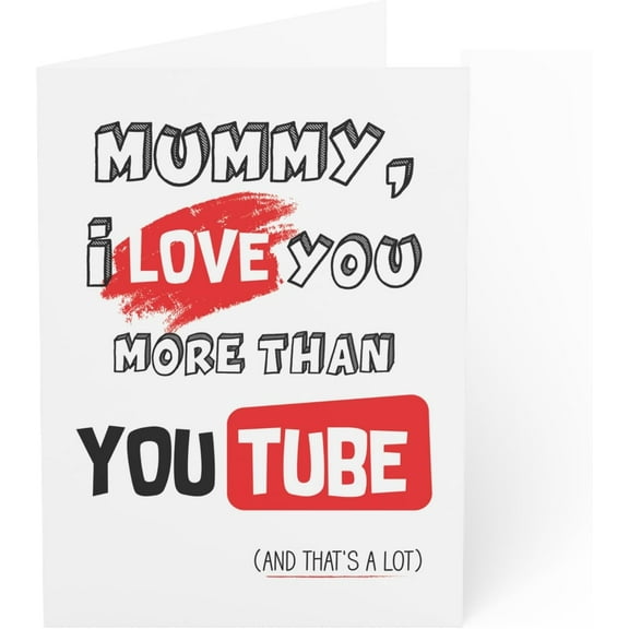 Mother's Day Greeting Card - 'Mummy, I Love You More Than YouTube' - Red Brushed Love Design - Heartfelt Gift for Mom