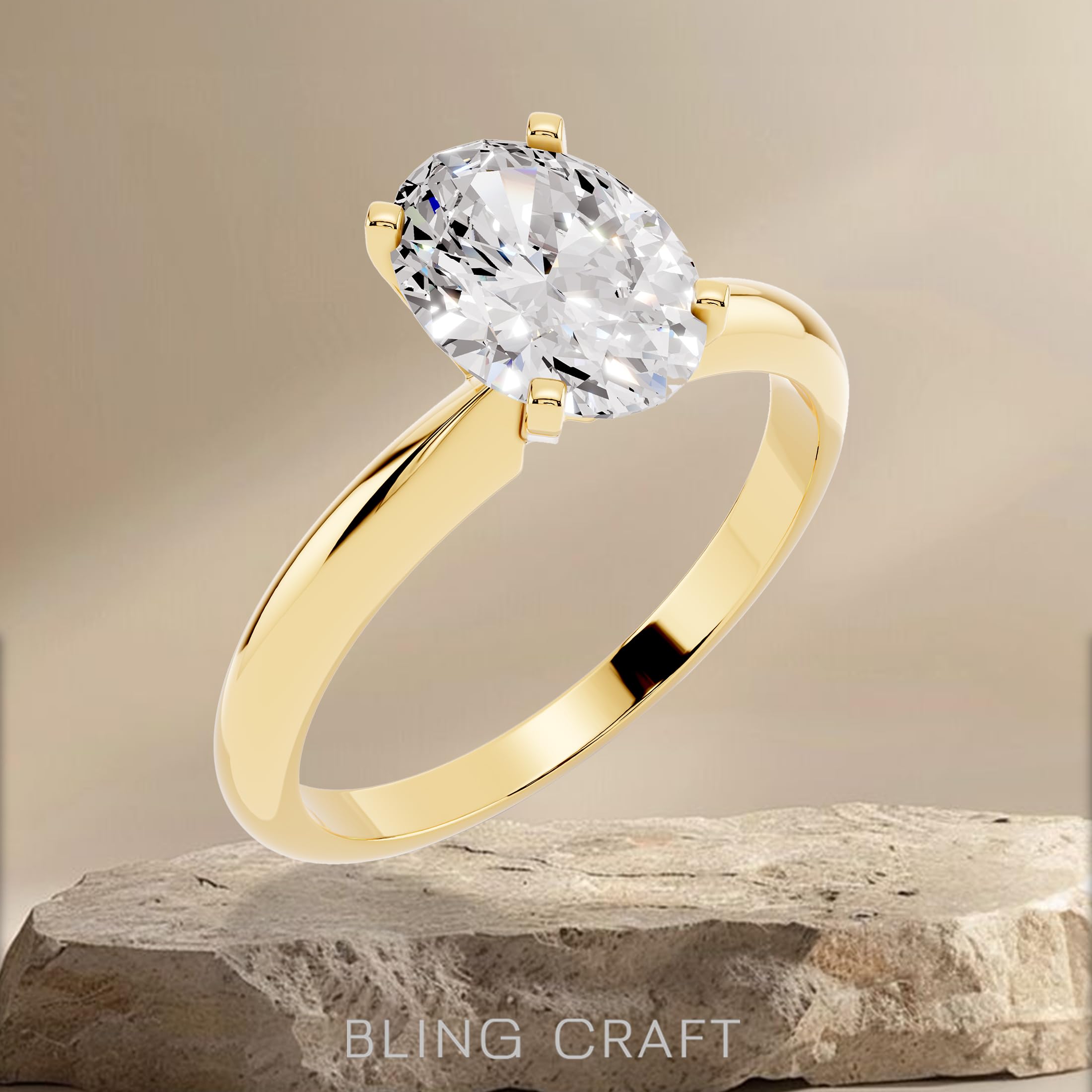 Bling Craft 14K Yellow Gold Plated 925 Sterling Silver 1 CT 8x5.7MM Oval Cut Solitare Moissanite Engagement Rings for Women - Moissanite Wedding Band for Women - Promise Rings Size 9