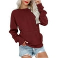 thumbnail image 2 of Puliio Womens Hoodless Sweatshirt Long Sleeve Solid Color Pocket Hoodie Pullover Crewneck Drop Shoulder Casual Top Lightweight Outdoor Jackets, 2 of 5