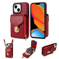 for iPhone 14 Case Wallet with Shoulder Strap for Women - Crossbody Lanyard,Zipper Pocket,Credit Card Holder,Shockproof - Metal Buckle Closure Premium PU Leather Case for iPhone 14, Red