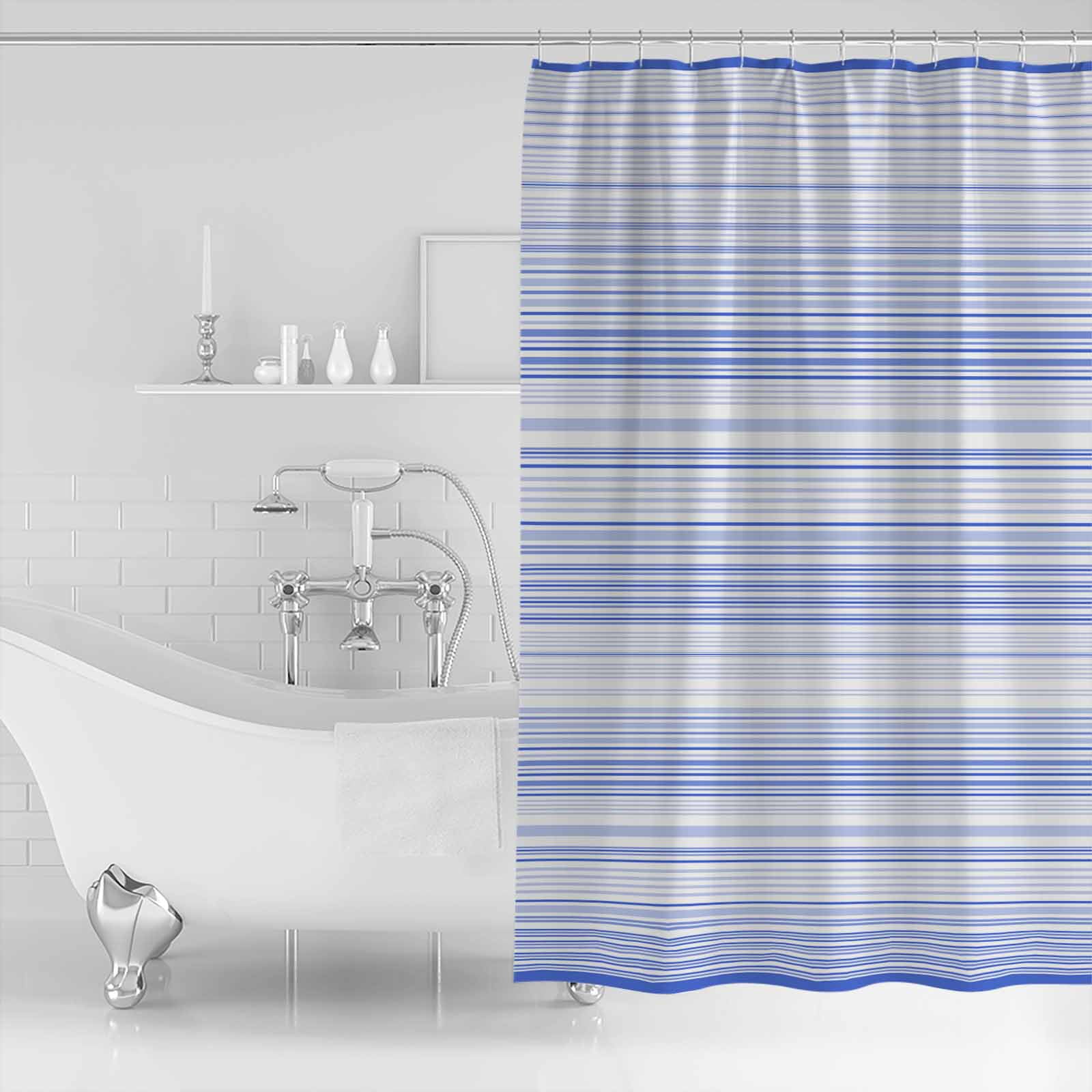 Extra Long Shower Curtain 72x96 Inch, Blue Stripe Shower Curtain Waterproof Bathroom Decor Abstract Art Modern Vertical Striped Fabric Bath Curtain Set Accessories with Hooks