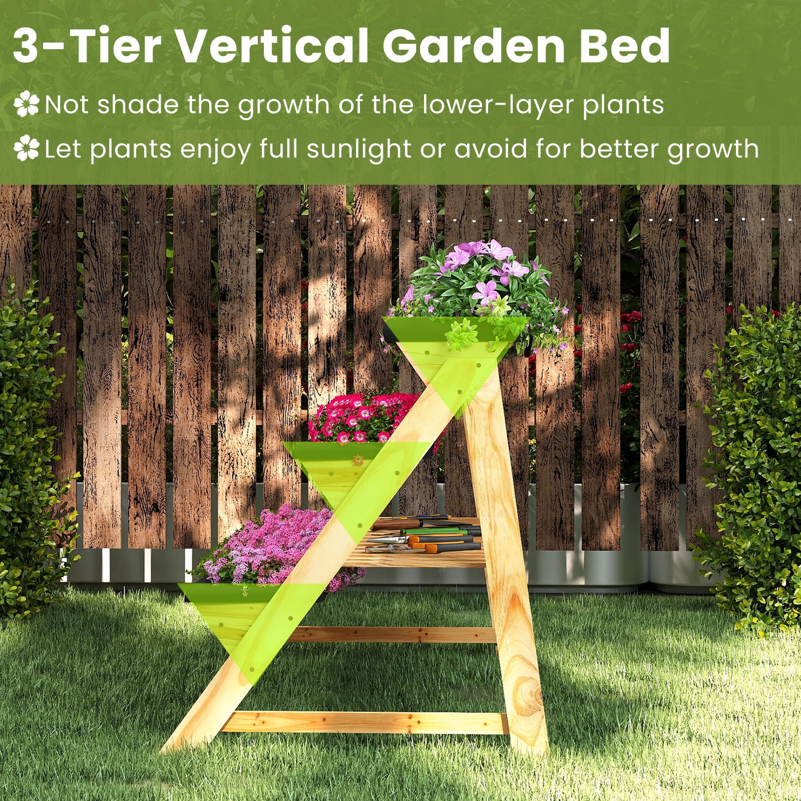Costway 3-Tier Raised Garden Bed Storage Shelf Garden Planter for Flowers