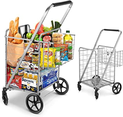 Light Weight Trolley Newly Launched Medium Grocery Utility Carts with Front Swivel Wheels by AFT Pro USA,Foldable and Collapsible,Heavy Duty Loading Easy to Put On Wheels,Package Size 38x18.5x2.5in