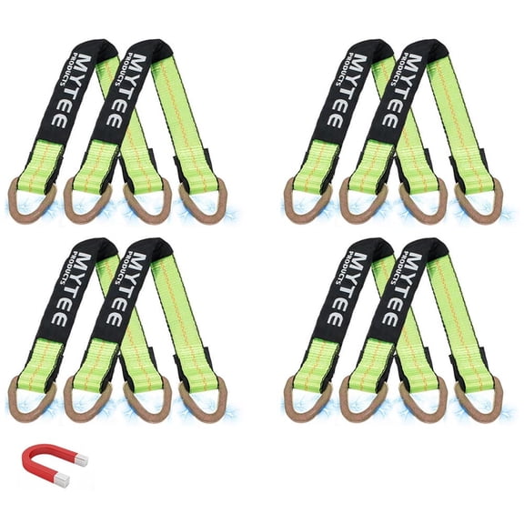 8 Pack 2" x 36" Heavy Duty Green Tie Down Axle Straps with Magnetic D-Ring and 12" Protective Sleeve, 10,000LBS Capacity - for Car Trailer Hauler Tow Truck Wrecker Wheel Tie Down Strap