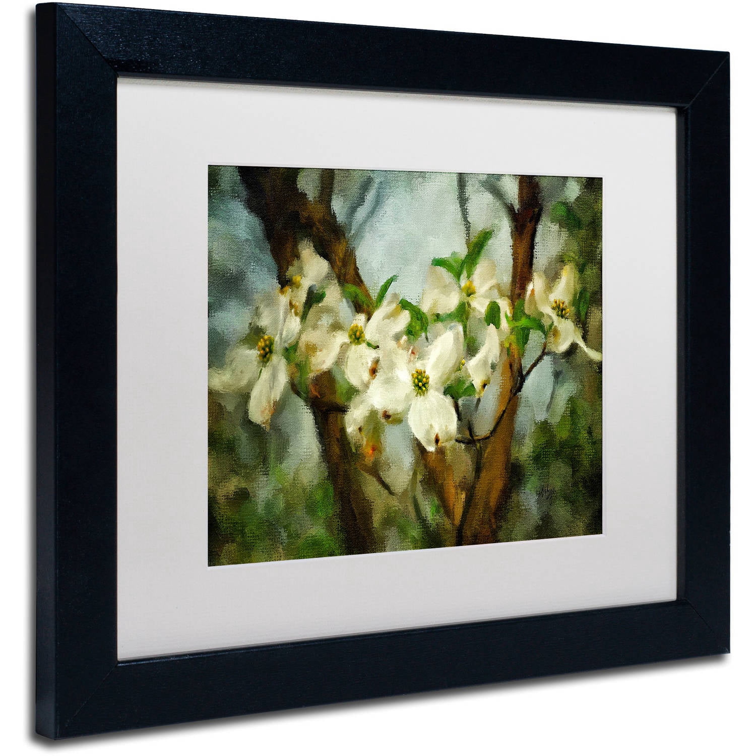 Trademark Fine Art "Painted Dogwood" Canvas Art by Lois Bryan White Matte, Black Frame
