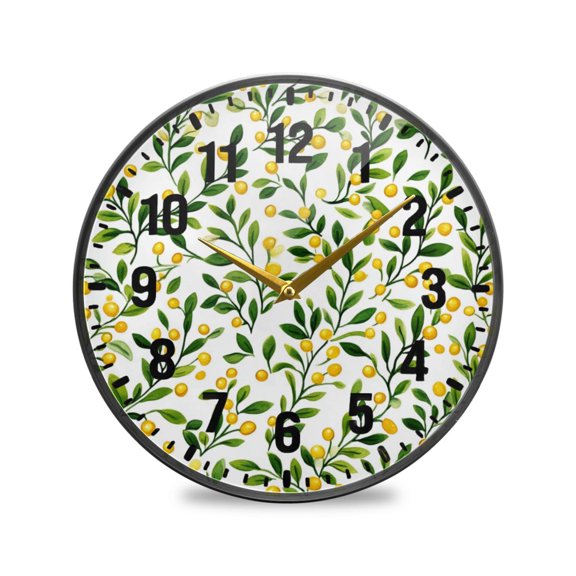 Yayeee Wall Clock Battery Operated 9.5" Silent Quartz Non-Ticking for Living Room Decor, Olive Leaf