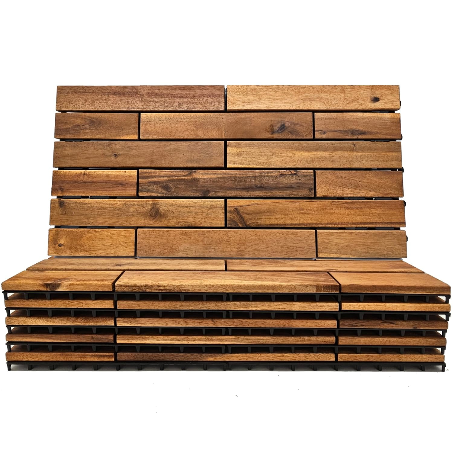 12 Sq Ft Interlocking Deck Tiles 24 x 12 Long Boards Snap Together Wood Flooring - Acacia Hardwood Outdoor Flooring for Patio - Floor Decking Tile, Waterproof Balcony Flooring (1 Pack (6 Pieces))