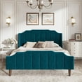 Amolife Queen Size Upholstered Platform Bed Frame with Curved Velvet