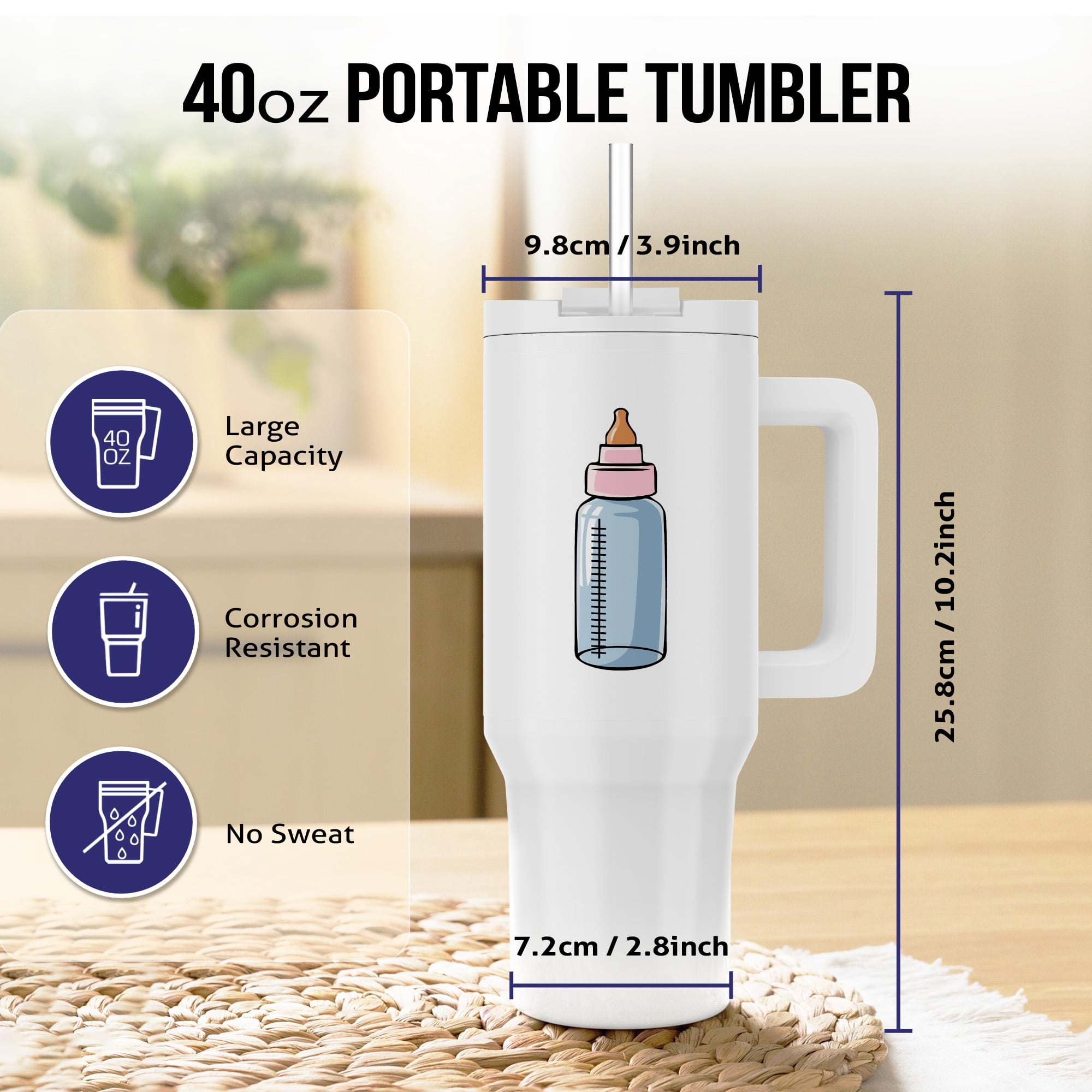 Baby Bottle Blue Tinted, 40oz Tumbler