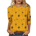 thumbnail image 2 of Yrmaups Women Loose Fit 3/4 Sleeve Sunflower Pullover Tops, Casual Round Neck Tee, Soft Breathable Basic Blouse for Fall Daily Office Wear, Yellow M, 2 of 9