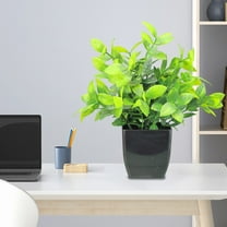 YOHAVEN Artificial Green Plant Potted Faux Leaves Plastic Small Bonsai Tabletop Decoration Office Desk Home Decor Fake Plants Arrangement for Living Room Bedroom