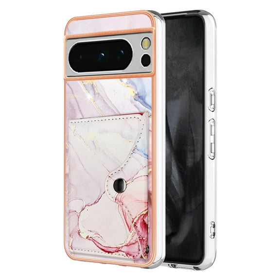 TECH CIRCLE Stylish Case for Google Pixel 6a (6.1") - Premium TPU/PU Leather Phone Case [Built-in Wallet Feature] Lightweight Cute Marble Durable Cover, Pink