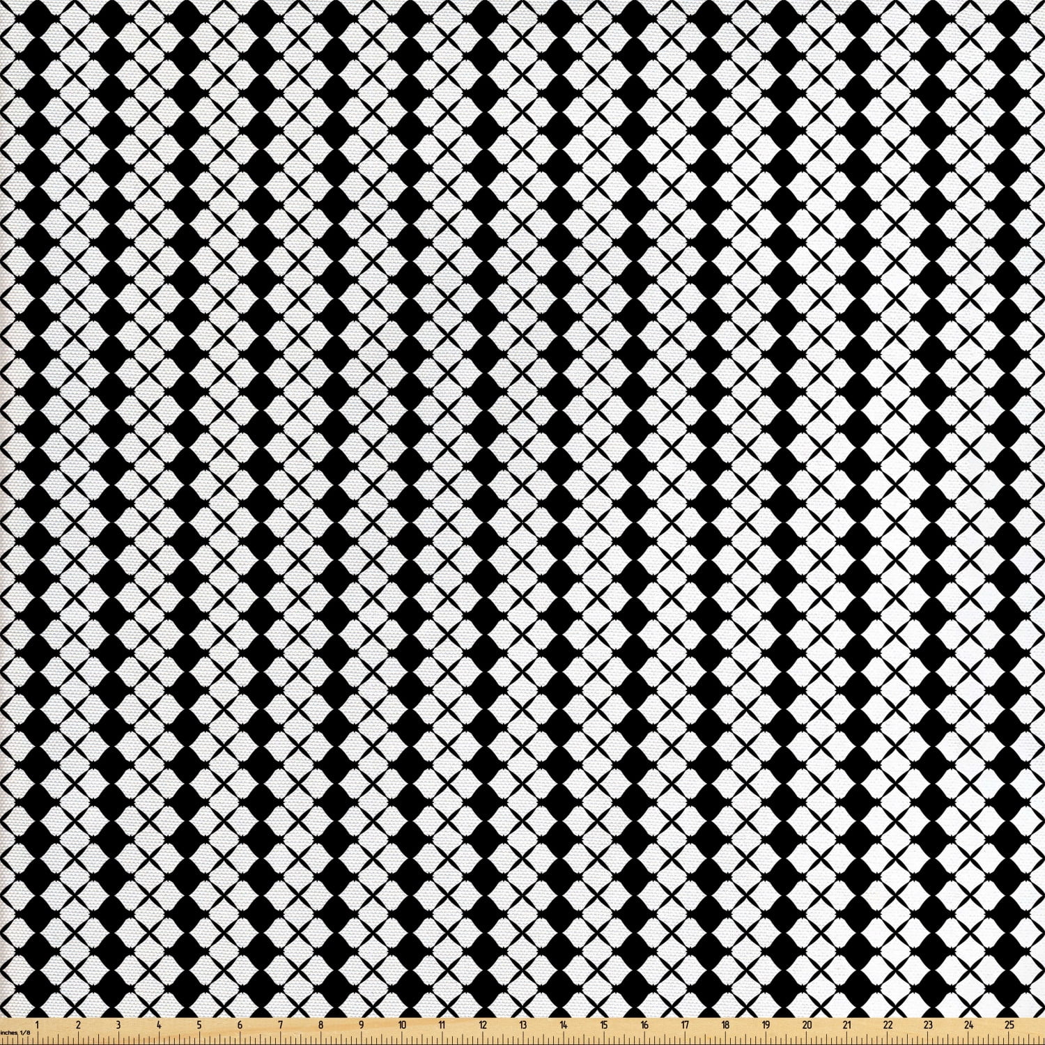 Abstract Geometry Fabric by the Yard, Monochrome Style Rhombus Grids Vertically Repeating Lines