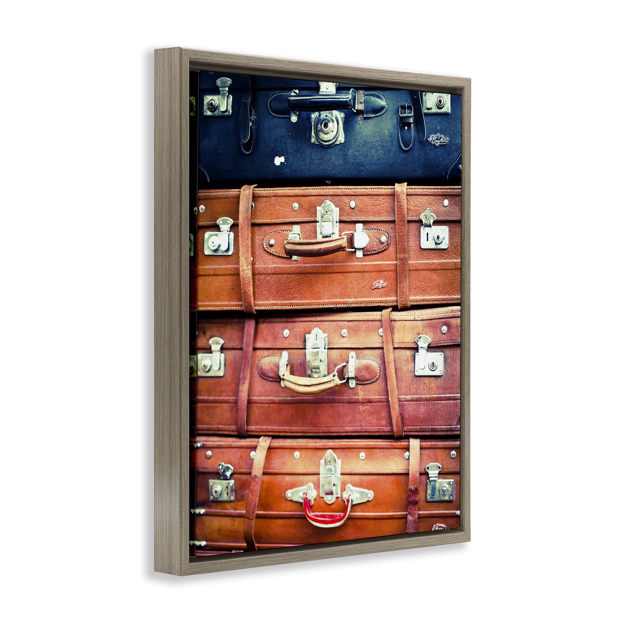 Stupell Industries Varied Stacked Suitcases Novelty Photography Brown Floater Framed Art Print Wall Art, 17 x 21