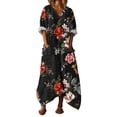 thumbnail image 2 of Heisall 2026 Spring Summer Boho Floral Printed Linen Maxi Dress V Neck Batwing Sleeve Oversized Kaftan Dresses with Pockets, 2 of 7