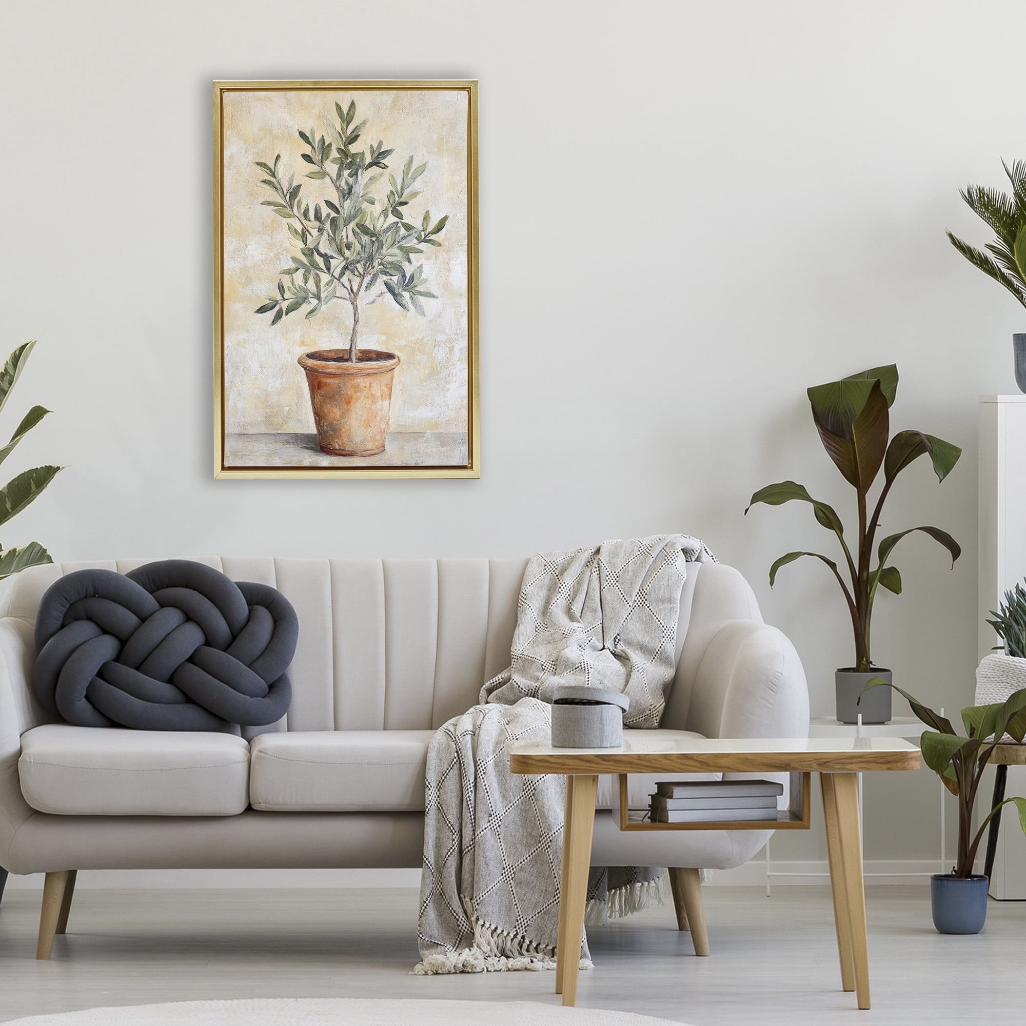 Stupell Industries House Plant in Terracotta Gold Framed Floater Canvas Wall Art, design by Petal Prints Design
