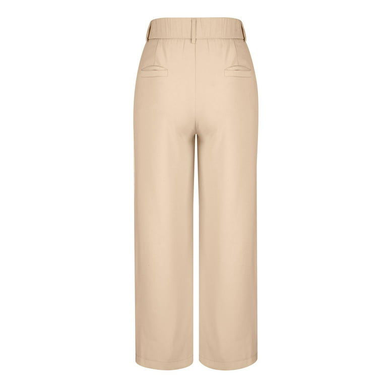 Women's Casual Wide Leg Dress Pants High Waisted Button Down Straight-Leg  Long Trousers Business Casual Cozy Pants(S,Beige) 