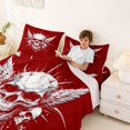 thumbnail image 3 of Homewish Halloween Wing Skull Bed Sheets,Sharp Spiked Print Full Size Sheets,Scarlet Red White,4-Piece,1 Flat Sheet,1 Fitted Sheet and 2 Pillowcases, 3 of 6