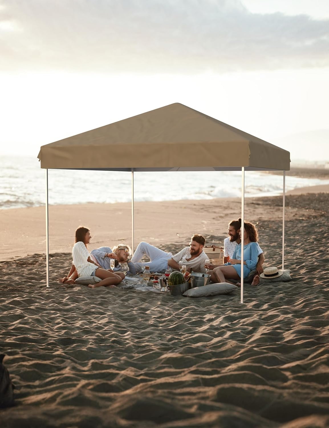 10x10 Pop Up Canopy with 3 Side Walls,Beach Tent with One Push Setup,Outdoor Sun Shade for Events,Parties,Camping,Gazebo with 1 Roller Bag,3 Adjustable Height,4 Weight Bags
