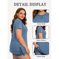 thumbnail image 3 of LANREMON Summer Short Sleeve Oversized Flowy T Shirts for Women Casual Cute Round Neck Side Split Plus Size Tunic Tops Blouse Blue 26 Plus, 3 of 5