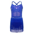 thumbnail image 5 of JanJean Girls Kids 2 Piece Latin Cha Cha Dance Outfit Shiny Rhinestones Fringe Dress Outfit Performance Dress Royal Blue 10, 5 of 7