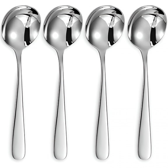 ACDANC 4 Pack Stainless Steel Spoons Round Soup Spoon Set Flatware Set for Home, Kitchen or Restaurant, 4.9Inch Soup Spoons