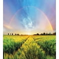 thumbnail image 3 of Rustic Duvet Cover Set, Rainbow in Sky over Wheat Field at Sunset Natural Paradise Rural Life Illustration, Decorative 3 Piece Bedding Set with 2 Pillow Shams, Calking Size, Green Yellow, by Ambesonne, 3 of 3