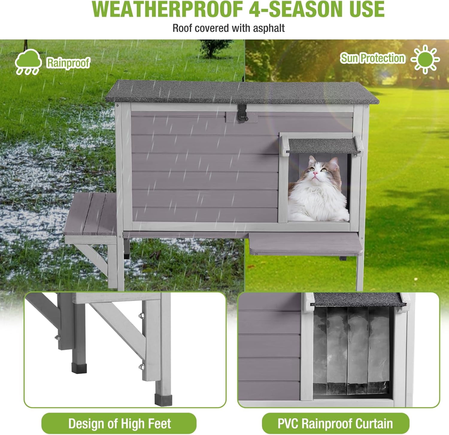 MEDEHOO Heated Cat House for Outside Insulated in Winter, Weatherproof Outdoor Cat Shelter for Feral Cats, Kitten Cage with Heating Pad and Insulated Liner